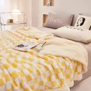 GobekUsa Double Layer Lamb Wool Checkered Blanket - Nordic Style Warm Bedspread