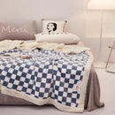 GobekUsa Double Layer Lamb Wool Checkered Blanket - Nordic Style Warm Bedspread