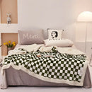 GobekUsa Double Layer Lamb Wool Checkered Blanket - Nordic Style Warm Bedspread