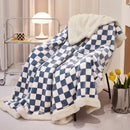 GobekUsa Double Layer Lamb Wool Checkered Blanket - Nordic Style Warm Bedspread