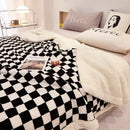GobekUsa Double Layer Lamb Wool Checkered Blanket - Nordic Style Warm Bedspread