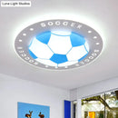 GobekUsa Kids LED Flush Mount Spotlight: 16.5"/20.5" Black/Blue Football Ceiling Lamp with Acrylic Shade