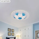 GobekUsa Kids LED Flush Mount Spotlight: 16.5"/20.5" Black/Blue Football Ceiling Lamp with Acrylic Shade