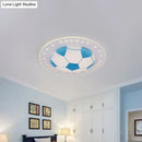 GobekUsa Kids LED Flush Mount Spotlight: 16.5"/20.5" Black/Blue Football Ceiling Lamp with Acrylic Shade