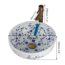 GobekUsa Blue & White Porcelain Basin Set with Bamboo Faucet and Pop Drain.