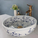 GobekUsa Blue & White Porcelain Basin Set with Bamboo Faucet and Pop Drain.