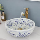 GobekUsa Blue & White Porcelain Basin Set with Bamboo Faucet and Pop Drain.