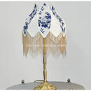 GobekUsa Blue & White Porcelain Floral Lampshade with Pearl Tassel
