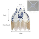 GobekUsa Blue & White Porcelain Floral Lampshade with Pearl Tassel