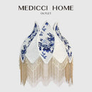 GobekUsa Blue & White Porcelain Floral Lampshade with Pearl Tassel