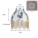 GobekUsa Blue & White Porcelain Floral Lampshade with Pearl Tassel