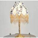 GobekUsa Blue & White Porcelain Floral Lampshade with Pearl Tassel