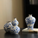 GobekUsa Blue & White Porcelain Gourd Teapot Vase - Chinese Retro Flower Arrangement Accessories
