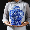 GobekUsa Blue White Porcelain General Jar Tea Pot Sealed Storage Tank Home Decor