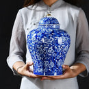 GobekUsa Blue White Porcelain General Jar Tea Pot Sealed Storage Tank Home Decor
