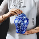 GobekUsa Blue White Porcelain General Jar Tea Pot Sealed Storage Tank Home Decor