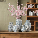GobekUsa Blue White Porcelain Vase Hydroponic Ceramic Flower Pot Room Decor