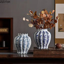 GobekUsa Blue & White Porcelain Vase Desk Decor with Artificial Flowers