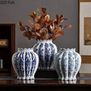 GobekUsa Blue & White Porcelain Vase Desk Decor with Artificial Flowers