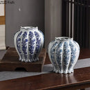 GobekUsa Blue & White Porcelain Vase Desk Decor with Artificial Flowers