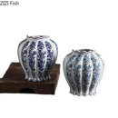 GobekUsa Blue & White Porcelain Vase Desk Decor with Artificial Flowers