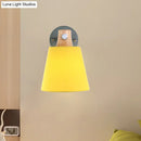 GobekUsa Blue/White/Yellow Macaron Fabric Conical Wall Light Fixture: Unique Sconce Design with Straight Arm and Wooden Lock