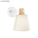 GobekUsa Blue/White/Yellow Macaron Fabric Conical Wall Light Fixture: Unique Sconce Design with Straight Arm and Wooden Lock