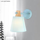 GobekUsa Blue/White/Yellow Macaron Fabric Conical Wall Light Fixture: Unique Sconce Design with Straight Arm and Wooden Lock