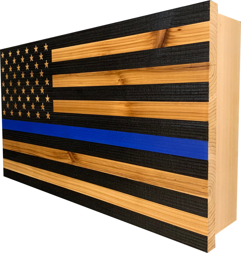 Blue Line American Flag Hidden Gun Storage, Customizable Thin Blue Line Concealment Flag for Police Officers and Law Enforcement Professionals