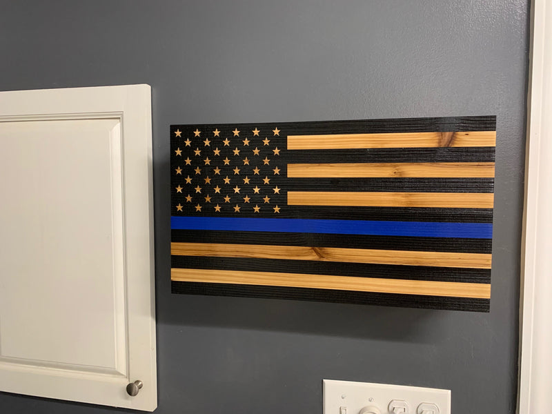 Blue Line American Flag Hidden Gun Storage, Customizable Thin Blue Line Concealment Flag for Police Officers and Law Enforcement Professionals