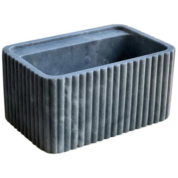 Bluestone Marble Wall-Mounted Bathroom Sink - Fluted 16x24x12, side view