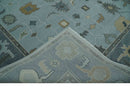 Turkish Oushak Hand Knotted Wool Area Rug Bluish Gray and Aqua