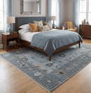 Turkish Oushak Hand Knotted Wool Area Rug Bluish Gray and Aqua