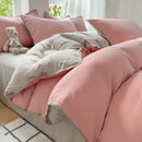 GobekUsa Double-Layer Cotton Bedding Set - Soft, Skin-Friendly Solid Cover for Single Queen Bed