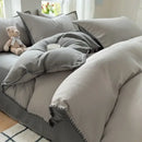 GobekUsa Double-Layer Cotton Bedding Set - Soft, Skin-Friendly Solid Cover for Single Queen Bed