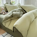GobekUsa Double-Layer Cotton Bedding Set - Soft, Skin-Friendly Solid Cover for Single Queen Bed