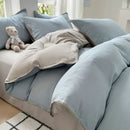 GobekUsa Double-Layer Cotton Bedding Set - Soft, Skin-Friendly Solid Cover for Single Queen Bed