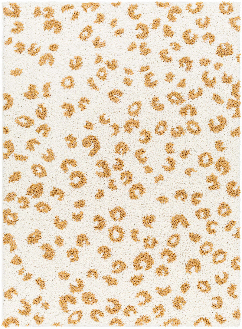 Zhen Yellow Spots White Leopard Shag Rug