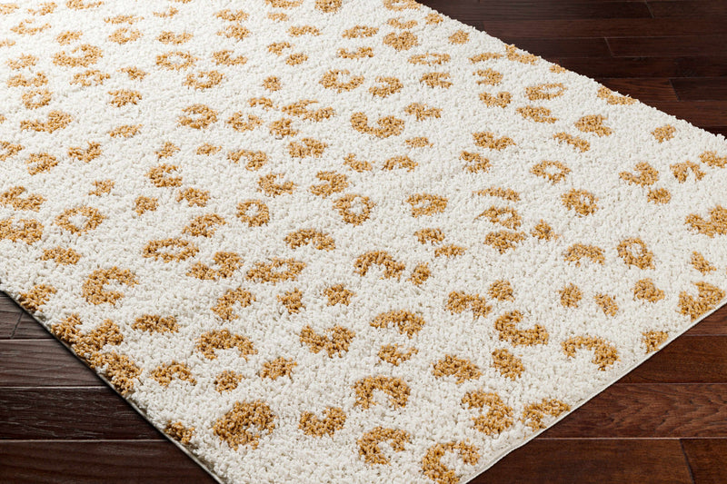 Zhen Yellow Spots White Leopard Shag Rug