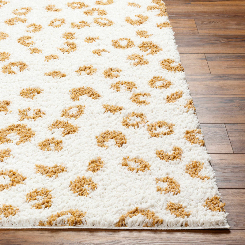 Zhen Yellow Spots White Leopard Shag Rug