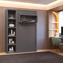 Easy-Lift Twin Murphy Wall Bed in Dark Grey with Bookshelf