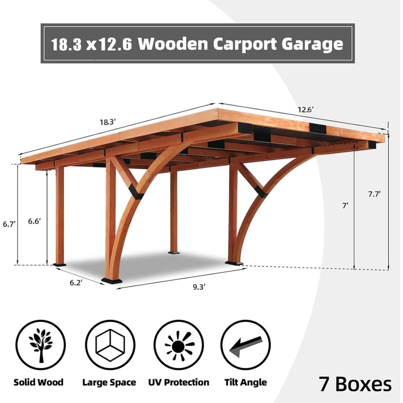 [12x18FT] Premium Heavy Duty Pine Wood Arc-Shaped Carport With Metal Roof (SAK94716)