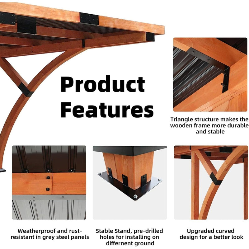 [12x18FT] Premium Heavy Duty Pine Wood Arc-Shaped Carport With Metal Roof (SAK94716)