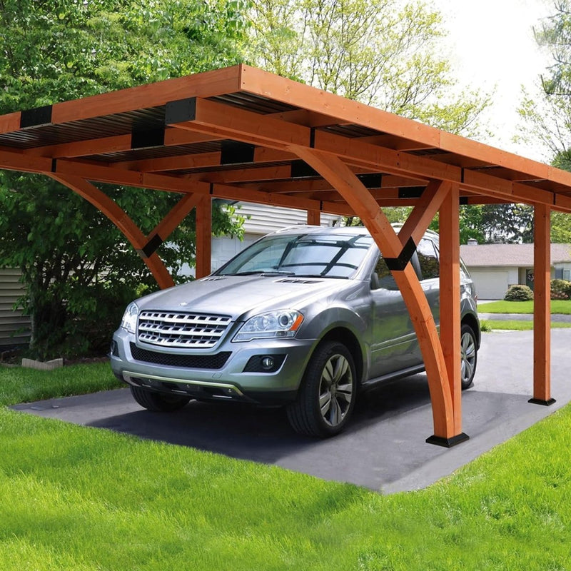 [12x18FT] Premium Heavy Duty Pine Wood Arc-Shaped Carport With Metal Roof (SAK94716)