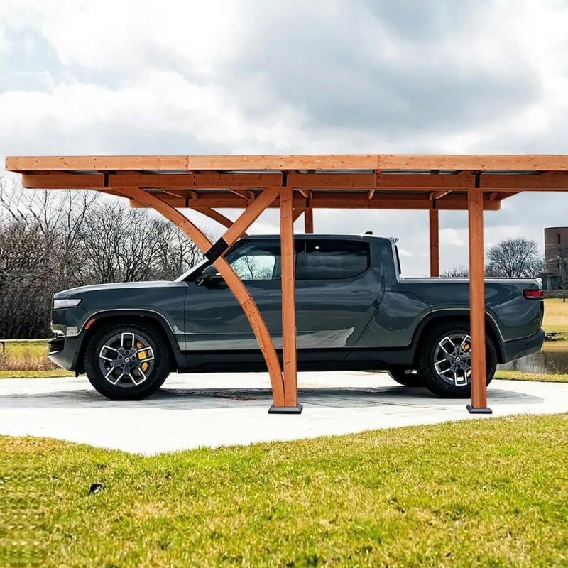 [12x18FT] Premium Heavy Duty Pine Wood Arc-Shaped Carport With Metal Roof (SAK94716)