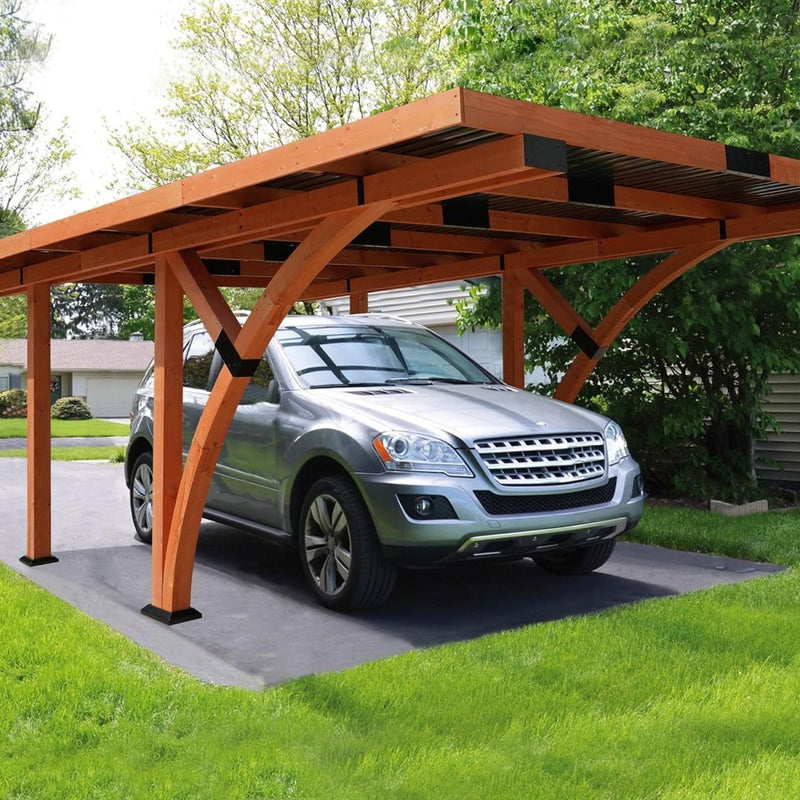 [12x18FT] Premium Heavy Duty Pine Wood Arc-Shaped Carport With Metal Roof (SAK94716)