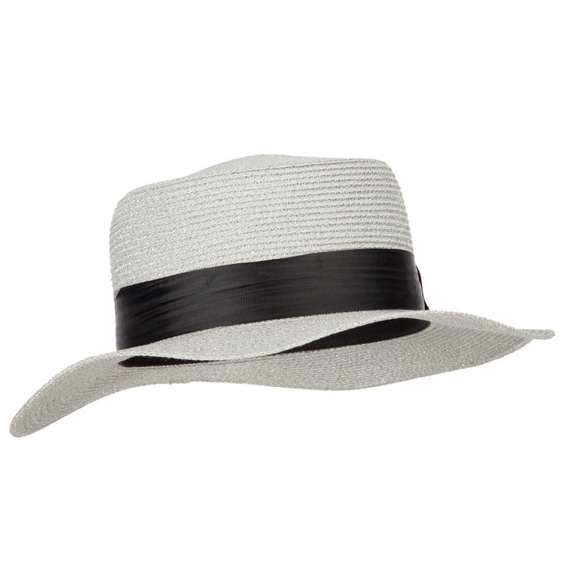 Lurex Straw Boat Hat with Rhinestone Pearl Accented Band