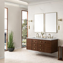 James Martin Amberly 60" Dual Mount Double Bathroom Vanity, Mid-Century Walnut