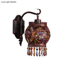 GobekUsa Bohemia Lantern Wall Sconce Metal 1-Light Lamp with Crystal Flower Design, Antique Copper