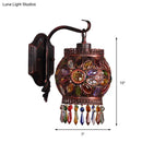 GobekUsa Bohemia Lantern Wall Sconce Metal 1-Light Lamp with Crystal Flower Design, Antique Copper